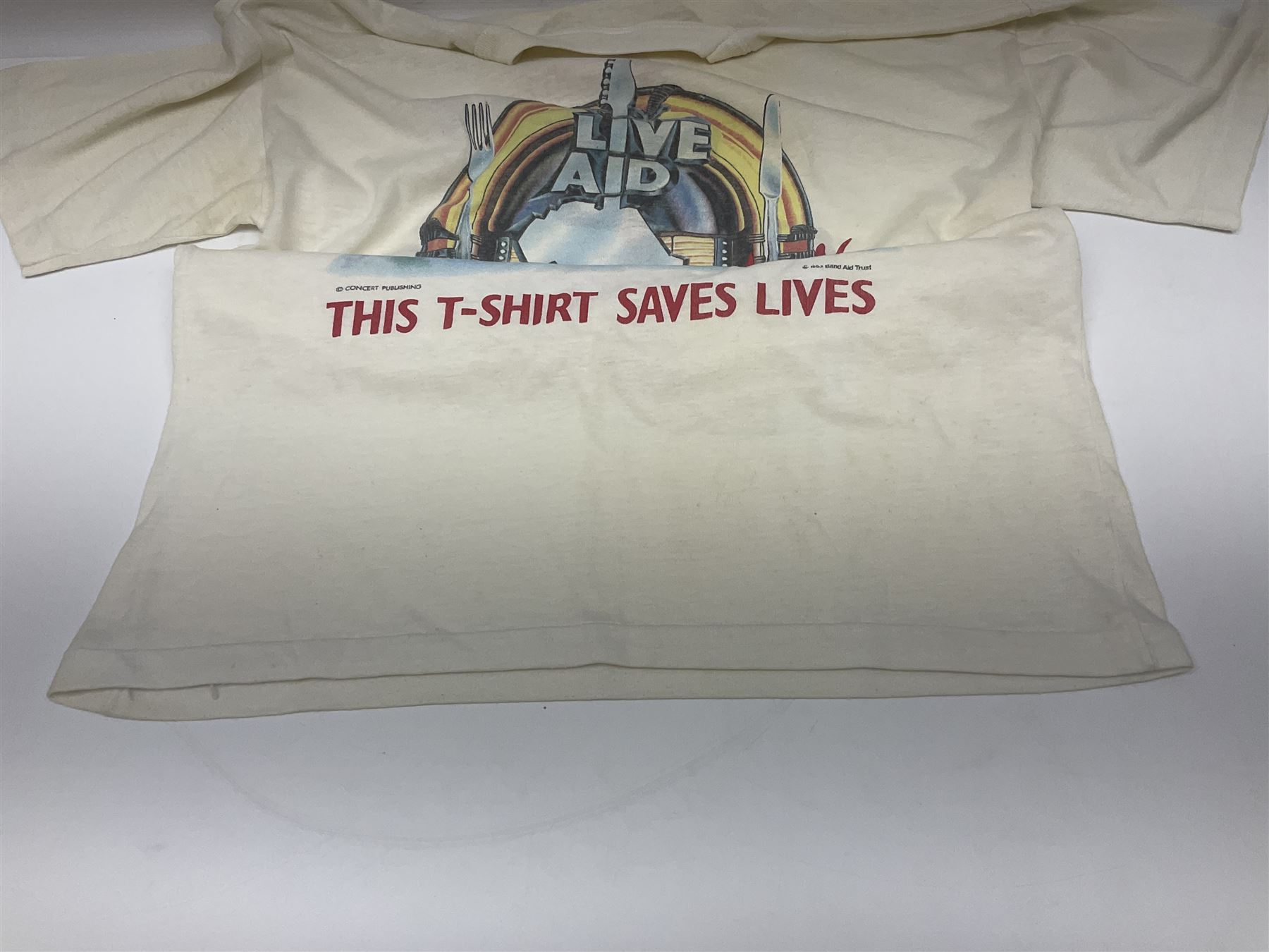 Live Aid memorabilia 13th July 1985 Wembley Stadium - Official Programme with ticket; and The Global Juke Box T-shirt