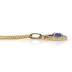9ct gold sapphire and round brilliant cut diamond pendant necklace, hallmarked