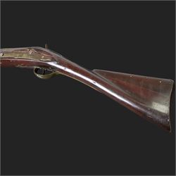 19th century Indian Brown Bess style flintlock musket, the 138cm round steel barrel ram rod beneath, overall L174cm