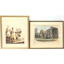 William Heath (British 1795-1840): Military Costume, watercolour signed and dated 1818, 34cm x 27cm 'Military Incidents', 19th century hand coloured engraving 26cm x 37cm (2)  