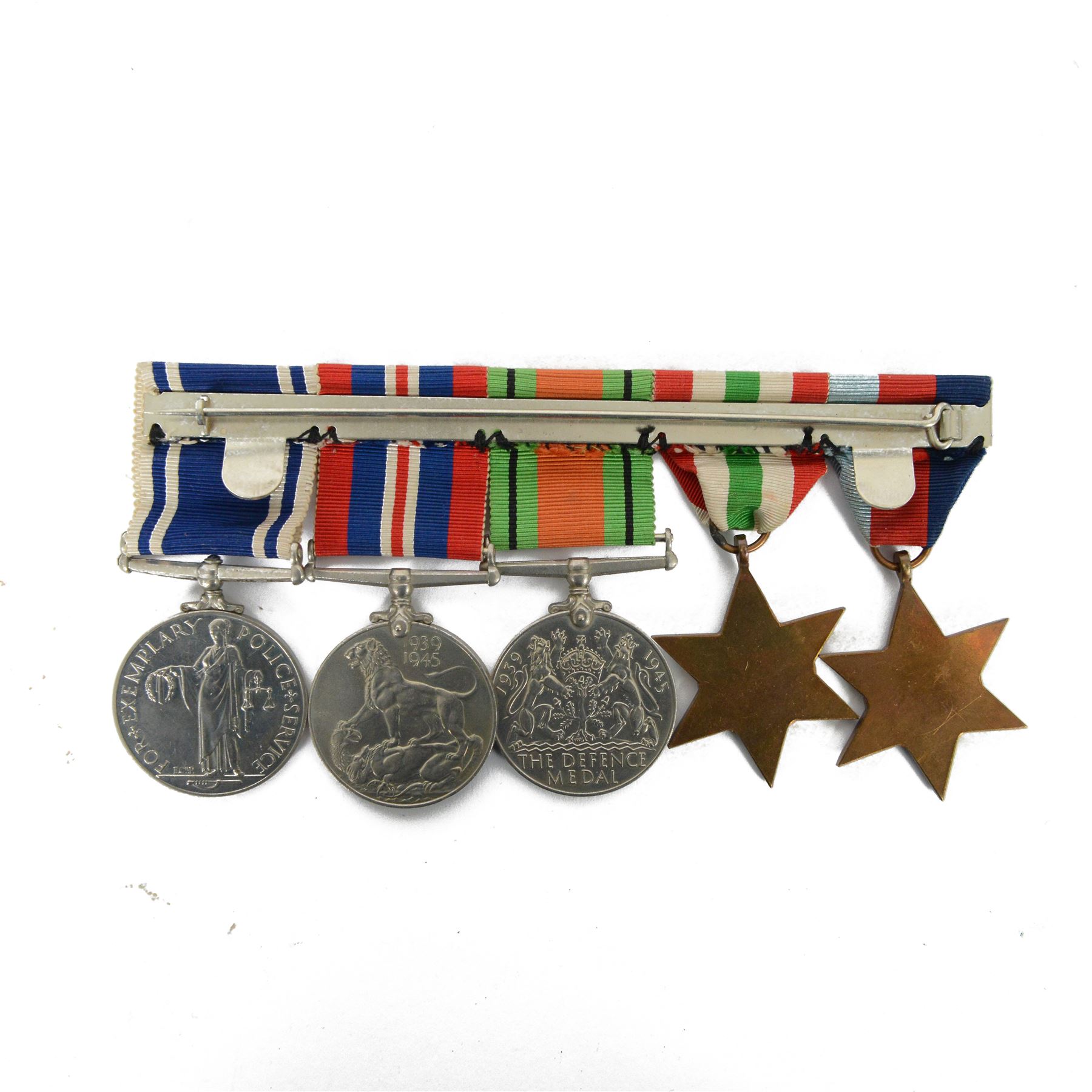 WWI medal group, 1914-15 Star, British War medal, Victory medal and Special Constabulary medal, awarded to 80974 DVR. C.H Hines R.E., together with WWII medal group, 1939-45 Star, Italy Star, Defence medal, War medal, together with ERII Police Officer's Exemplary Service medal, awarded to Const. Angus Maclacelan