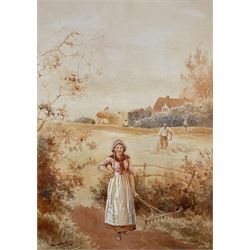 Rose Douglas (British exh.1893-1898): 'Haymakers', watercolour signed and titled 35cm x 25cm