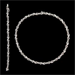 18ct white gold fancy link chain necklace, with matching 18ct white gold bracelet, both stamped 750