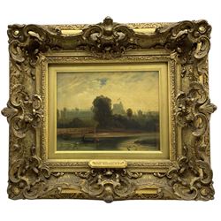 Sam Bough RSA RSW (Scottish 1822-1878): 'Windsor Castle', oil on board signed, titled on plaque 18cm x 23cm in superb carved giltwood frame