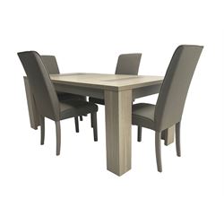 Wayfair Veasley - washed oak finish rectangular dining table, and set four high back dining chairs upholstered in grey fabric
