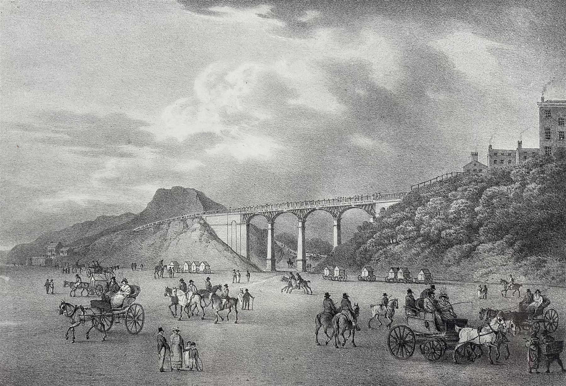 Francis Nicholson (British 1753-1844): 'The Cliff Bridge at Scarborough', lithograph pub c.1830, 22cm x 33cm 