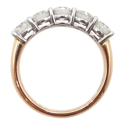  18ct rose gold five stone round brilliant cut diamond ring, hallmarked, total diamond weight 1.50 carat   