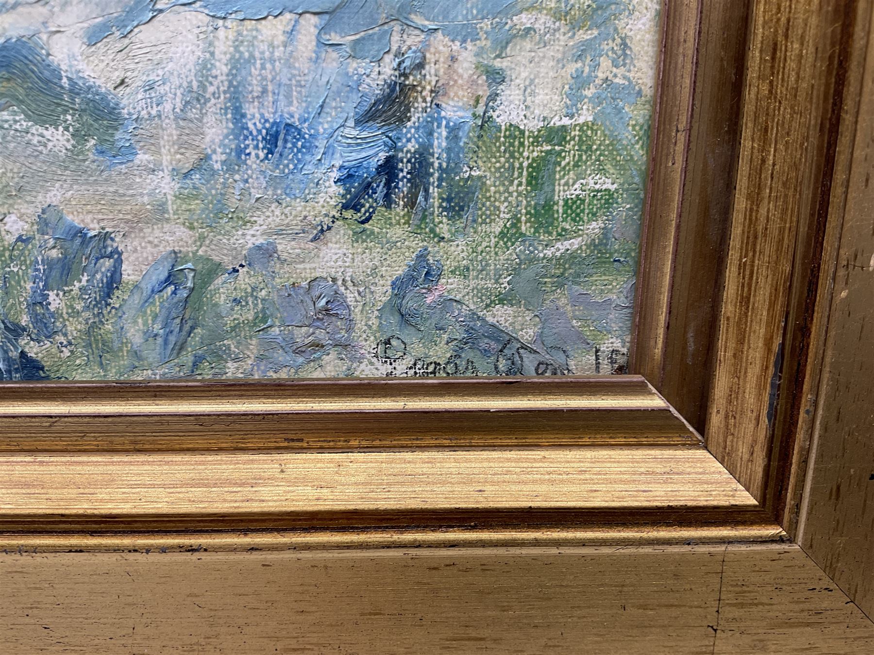 Edgar Wood (British 1860-1935): Blossom Trees, oil on unstretched canvas signed and dated '19, 33cm x 32cm