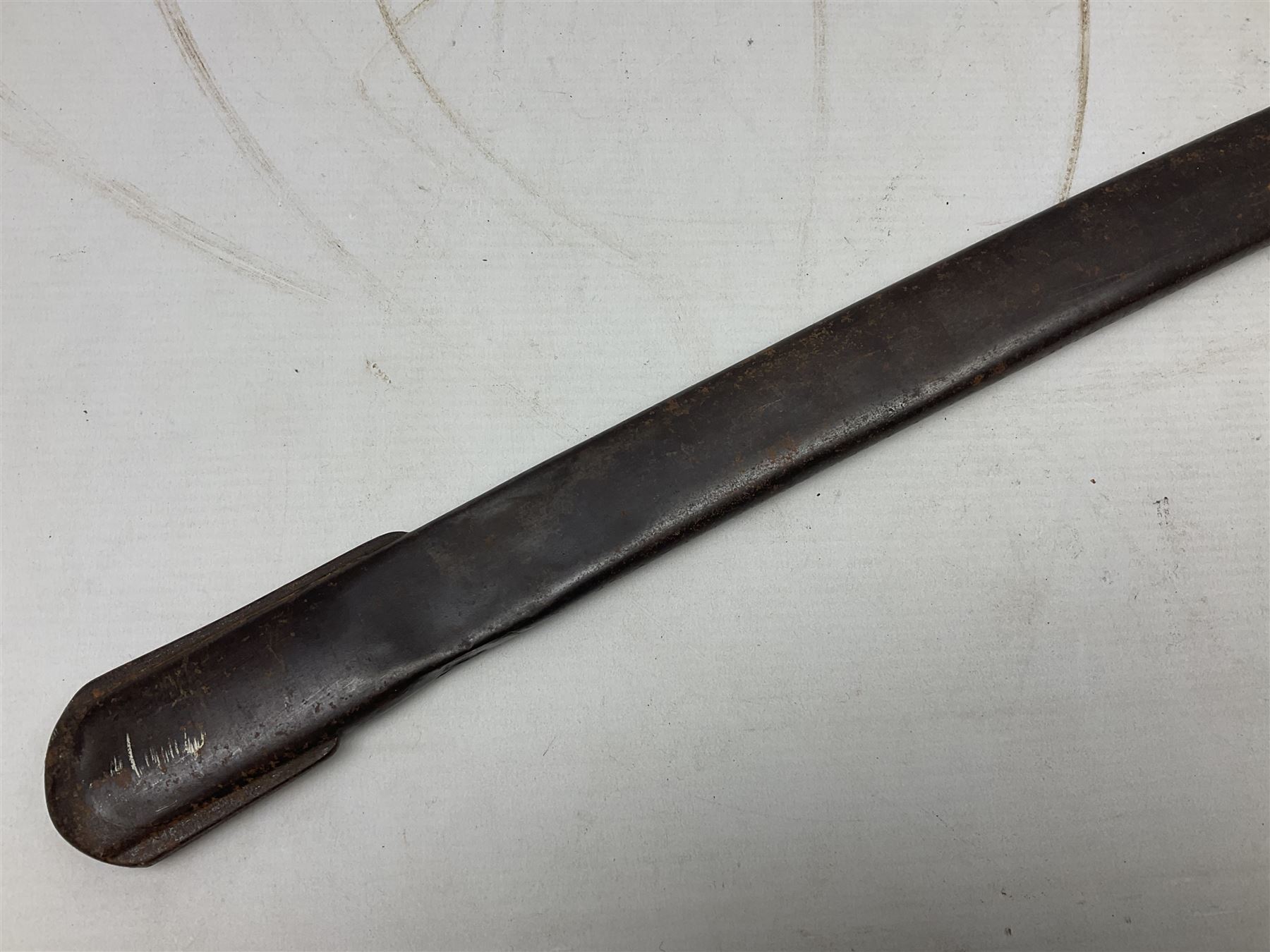 Italian M1833 Sabre with slightly curving 79cm fullered steel blade, the plain steel hilt with 'D' shaped knuckle bow, langets and wire-bound leather grip; in steel scabbard with single hanging ring L101cm overall