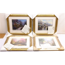 After Thomas Kinkade (American 1958-2012): Cottage and River scenes, set of six colour prints 28cm x 35cm, with certificates in gilt frames unopened in original packaging (6)