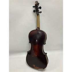 Neuner & Hornstiner early 20th century half size violin c1900, two piece maple back and ribs with a spruce top in a later ridged carrying case, no bow Length 57cm