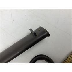 French model 1866 sabre bayonet, the 57.5cm curving blade marked St. Etienne 1868; in associated steel scabbard L71cm overall