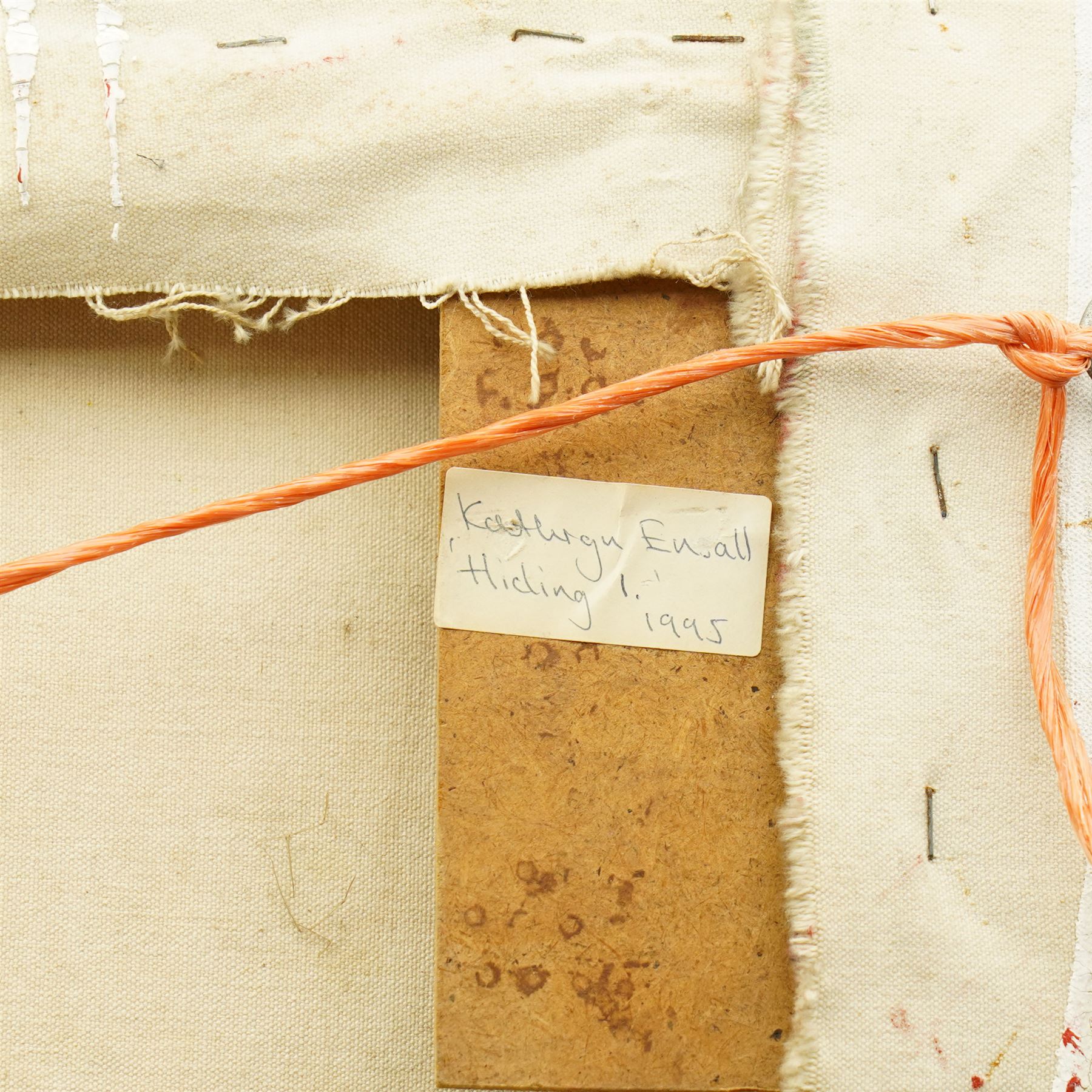 Kathryn Ensall (British 1956-): 'Hiding I', oil on canvas signed and dated 1995 verso 116cm x 88cm