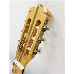 A Hondo guitar, with a 'Protection Racket' classcal 7052 case.
