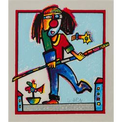 Otmar Alt (German 1940-): 'An Acrobat in Lippstadt' and 'The Tightrope Walker', two limited edition screenprints signed max 23.5cm x 22.5cm (2)