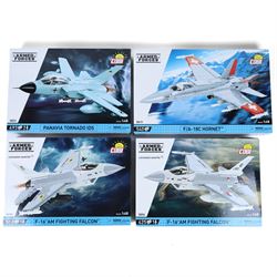 Four Cobi Bricks 1:48 scale Armed Forces sets, comprising no. 5819 F/A-18C Hornet, no. 585...