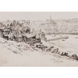 Joseph Ridley Ratcliffe McCulloch RBA (British 1893-1961): Collection of locations across North Yorkshire including 'Scarboro' Castle' and 'Whitby', five mixed media signed dated and titled max 19.5cm x 31.5cm (5) (unframed)