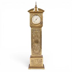 Victorian brass miniature longcase clock, the dial signed MacMichael, 42 South Audley St, ...
