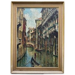 Guite Ferry-Humblot (French 1897-?): 'Venezia' Venice Canal Scene with Gondolier, oil on canvas signed and titled 67cm x 47cm