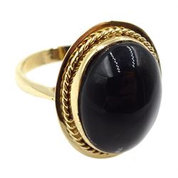 9ct gold cabochon Whitby jet ring, hallmarked