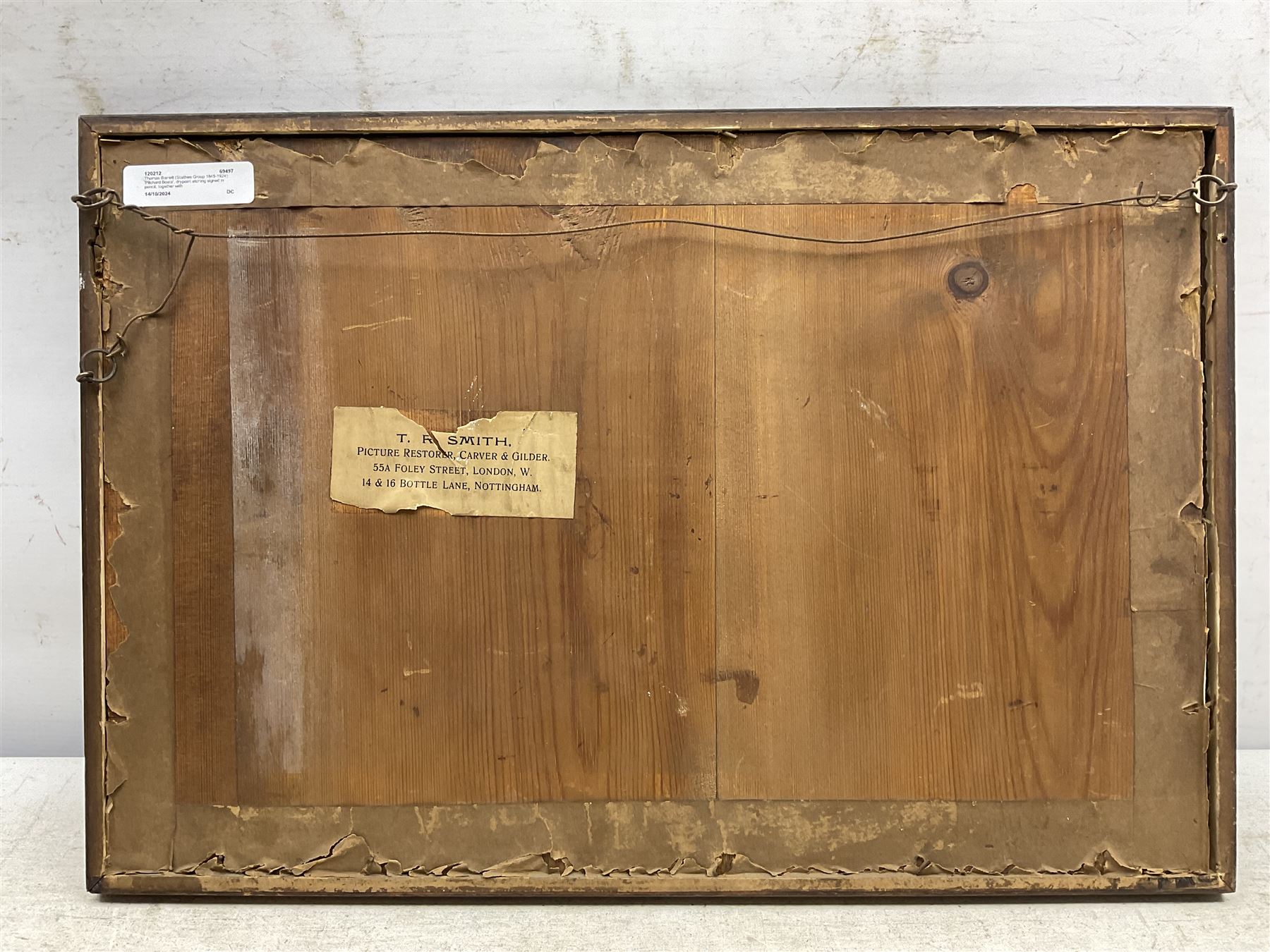 Thomas Barrett (Staithes Group 1845-1924): 'Pilchard Boats', drypoint etching signed in pencil 10cm x 26cm; together with a letter from the artist gifting the print to his student Mabel Annie Levy (1884-1967).