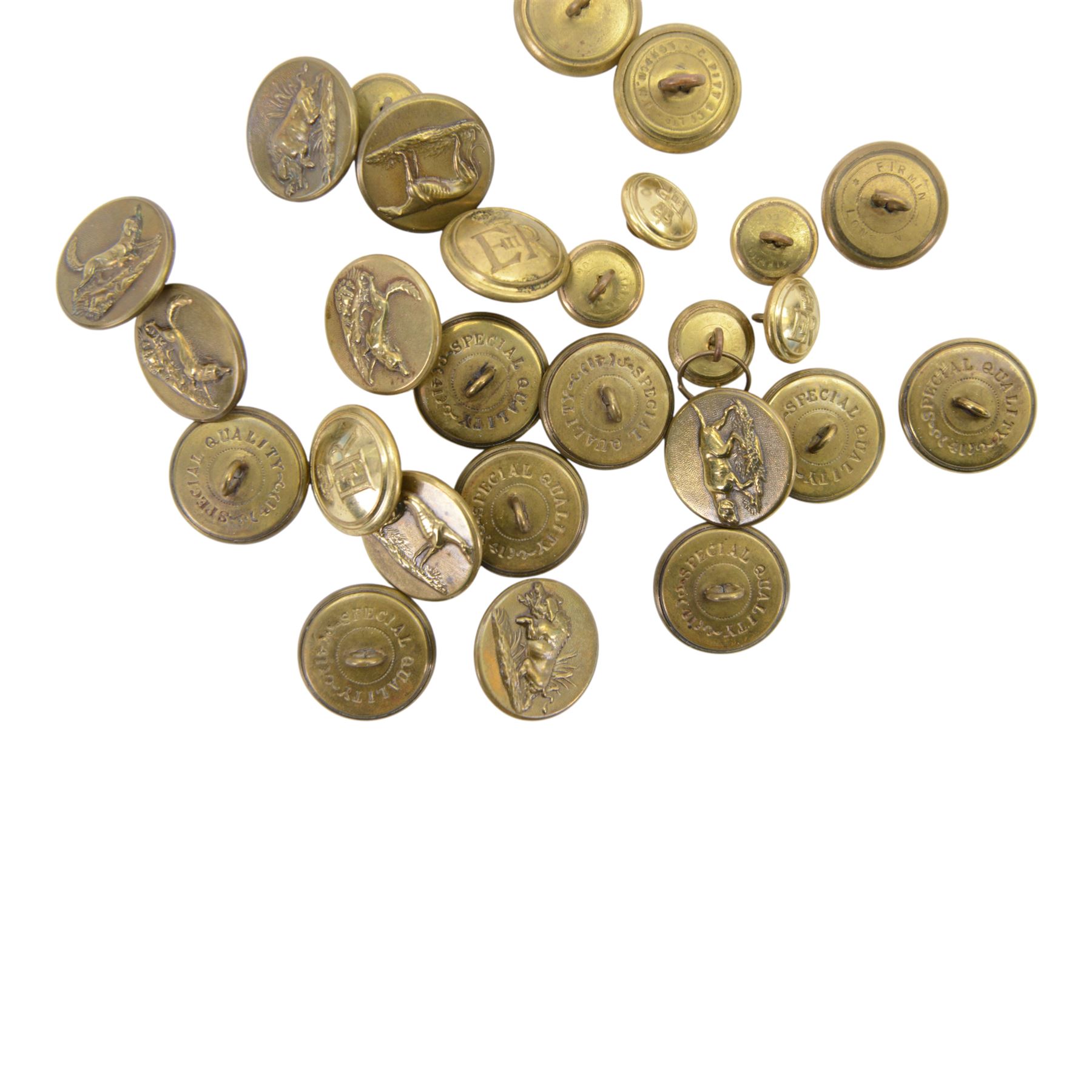 Set of brass animal buttons marked Special Quality, together with a set of Queen Elizabeth II buttons by Pitt & Co
