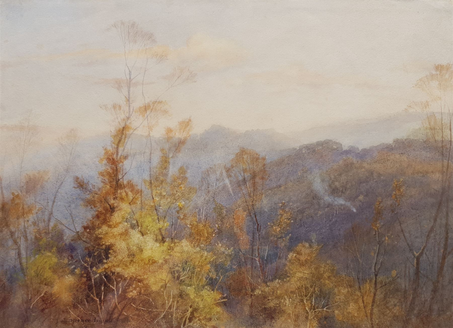John Spence Ingall (Staithes Group 1850-1936): Treetops in Autumn, watercolour signed 27cm x 39cm