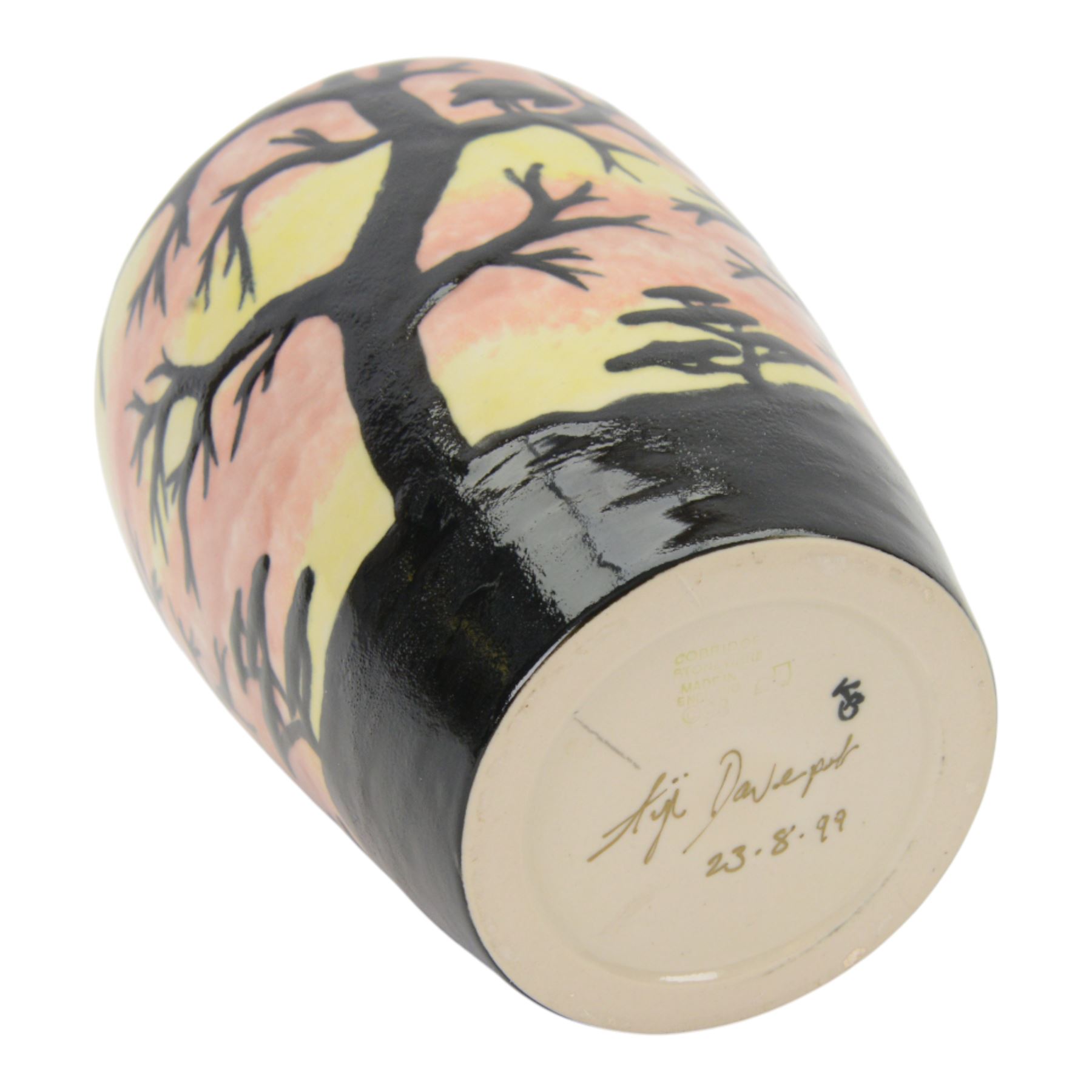 Cobridge African Sunrise vase by Anji Davenport, with impressed and painted mark beneath, H27cm