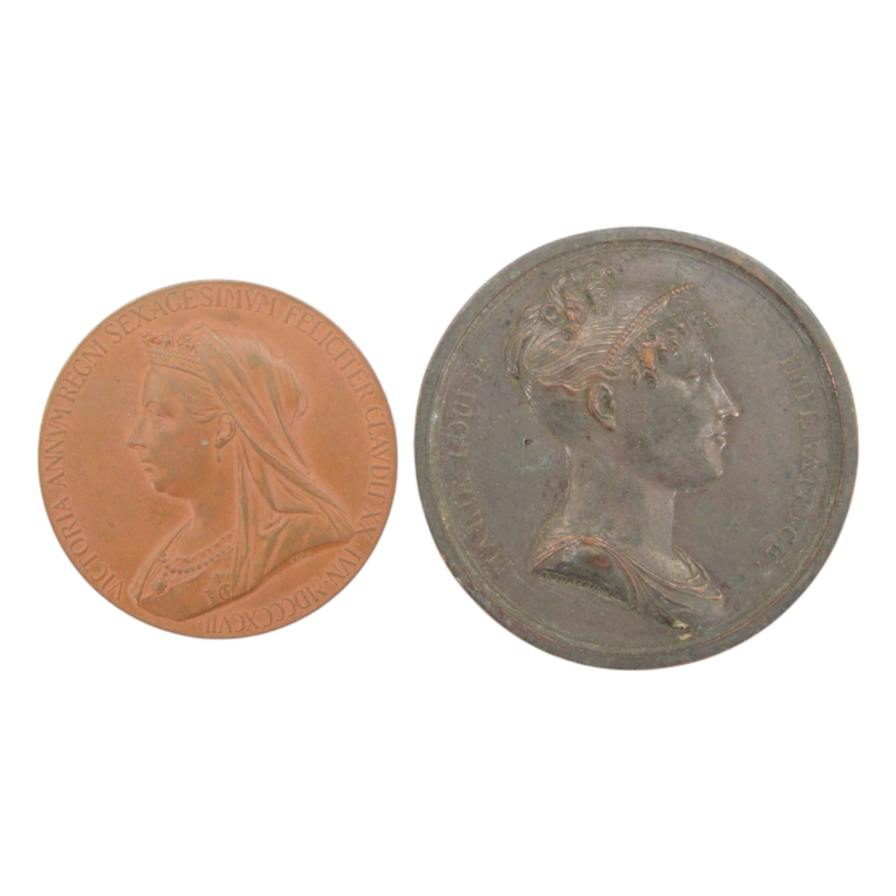 Two bronze medallions, Queen Victoria 1897 diamond jubilee, and 'Marie Louise Imperatrice' (2)