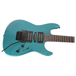 Squier by Fender Stagemaster six string electric guitar, in metallic green finish, serial no. KC00124999, L102cm
