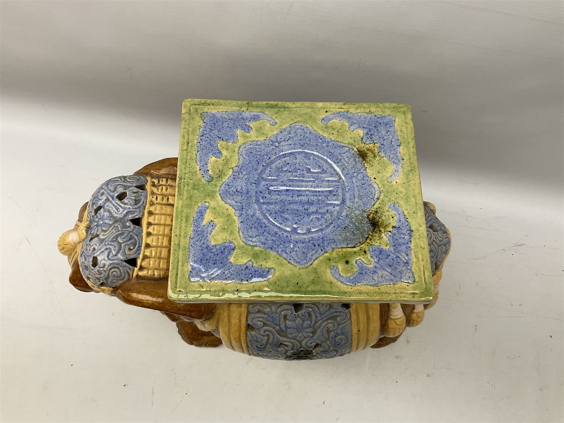 Oriental glazed ceramic elephant garden seat, H41cm