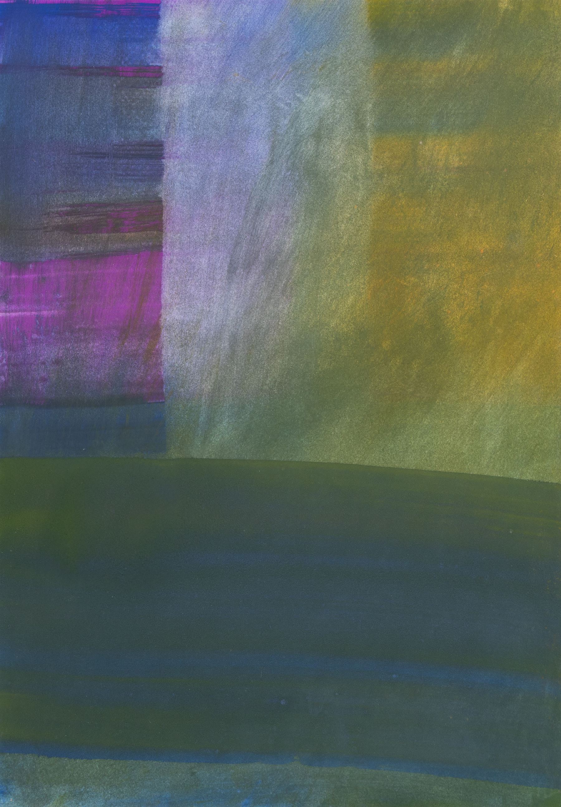 Makiko (Japanese Contemporary): Abstract in Green and Purple, watercolour unsigned 50cm x 35cm 