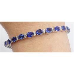 18ct white gold sapphire and diamond bracelet, stamped 750, total sapphire weight approx 11.60 carat