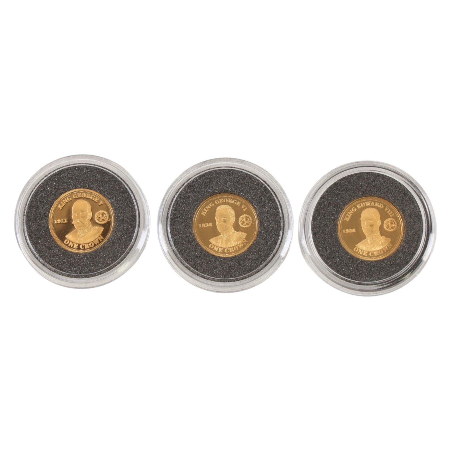 Queen Elizabeth II Tristan da Cunha 2010 'Year of Three Kings' gold proof three coin set, comprising three one crown coins, issued by The London Mint Office, cased with certificate