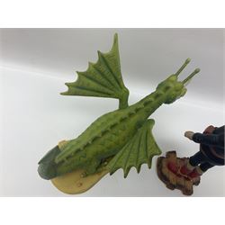 Eleven Robert Harrop figures from various collections, comprising limited edition The Trumpton Fire Engine Musical Box CGMB8 no. 359/1000, The Dragon from the Red Knight BN09, Bulldog Fireman DP165, Pointer Fire Chief DP184, Dalmatian New York Fire Fighter DP234, Dalmatian Fire Fighter DP191; Desperate Dan ‘Fireman Dan’ BDS11, Cuthbert CG13, Pugh (Clarinet) CG70, The Soup Dragon CL05 and Baby Dragon CL06