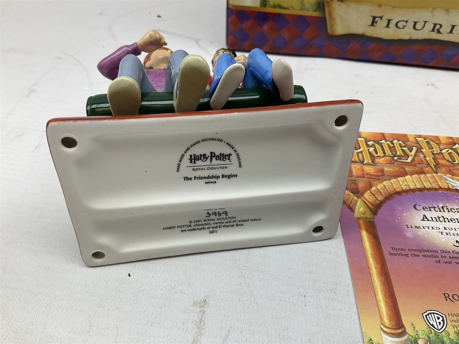 Three Royal Doulton limited edition Harry Potter groups - 'Harry's 11th Birthday' No.2967/5000; 'The Journey To Hogwarts' No.990/5000; and 'The Friendship Begins' No.3969/5000; all boxed with certificate (3)