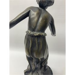 After C. Rochlitz, bronze, modelled as a semi nude female figure, upon a marble plinth, overall H31cm