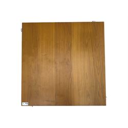 BoConcept - contemporary walnut coffee table, square top with clean lines and minimalistic design, supported by silver brush metal supports