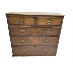 19th century oak and mahogany banded chest, fitted with two short and three long drawers