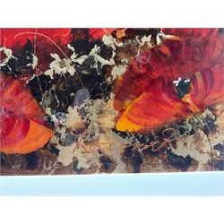 Rozanne Bell (Zimbabwean 1962-): Field of Poppies, mixed media with acrylic and resin on board signed 37cm x 100cm 