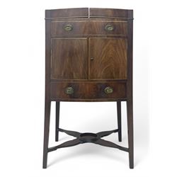 Part canteen of silver plated cutlery, including ivorine handled table and dessert knives, table forks, dessert forks, dessert spoons, teaspoons and soup spoons, all contained within a canteen cabinet converted from a George III mahogany enclosed wash stand