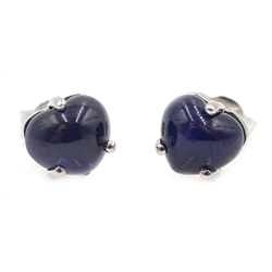  Pair of 18ct white gold heart shaped cabochon sapphire earrings, sapphire approx 2.7 carat  