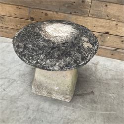 Small weathered cast stone staddle mushroom