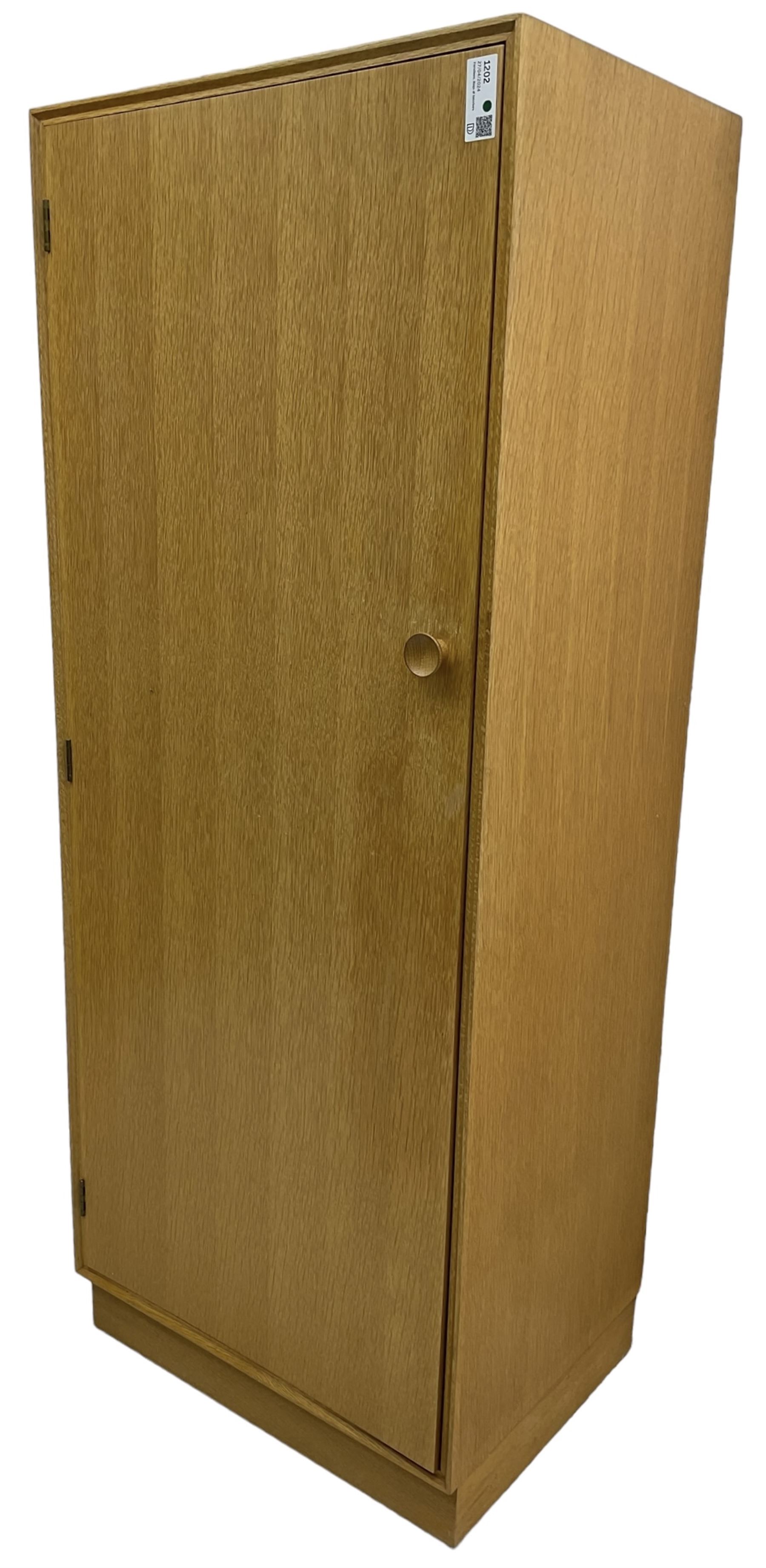 Meredew - mid-20th century oak single wardrobe (W61cm, H153cm, D46cm); and matching double wardrobe (W122cm, H176cm, D54cm)