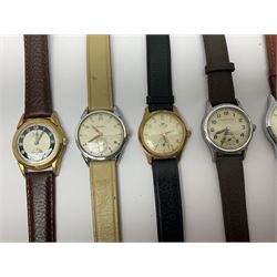 Twelve manual wind wristwatches including MuDu, Kenwell, Cauny, Technos, Bernex, Kienzle, Royce, Emka, Ery, Accurist and Chalet, all with subsidiary seconds dials