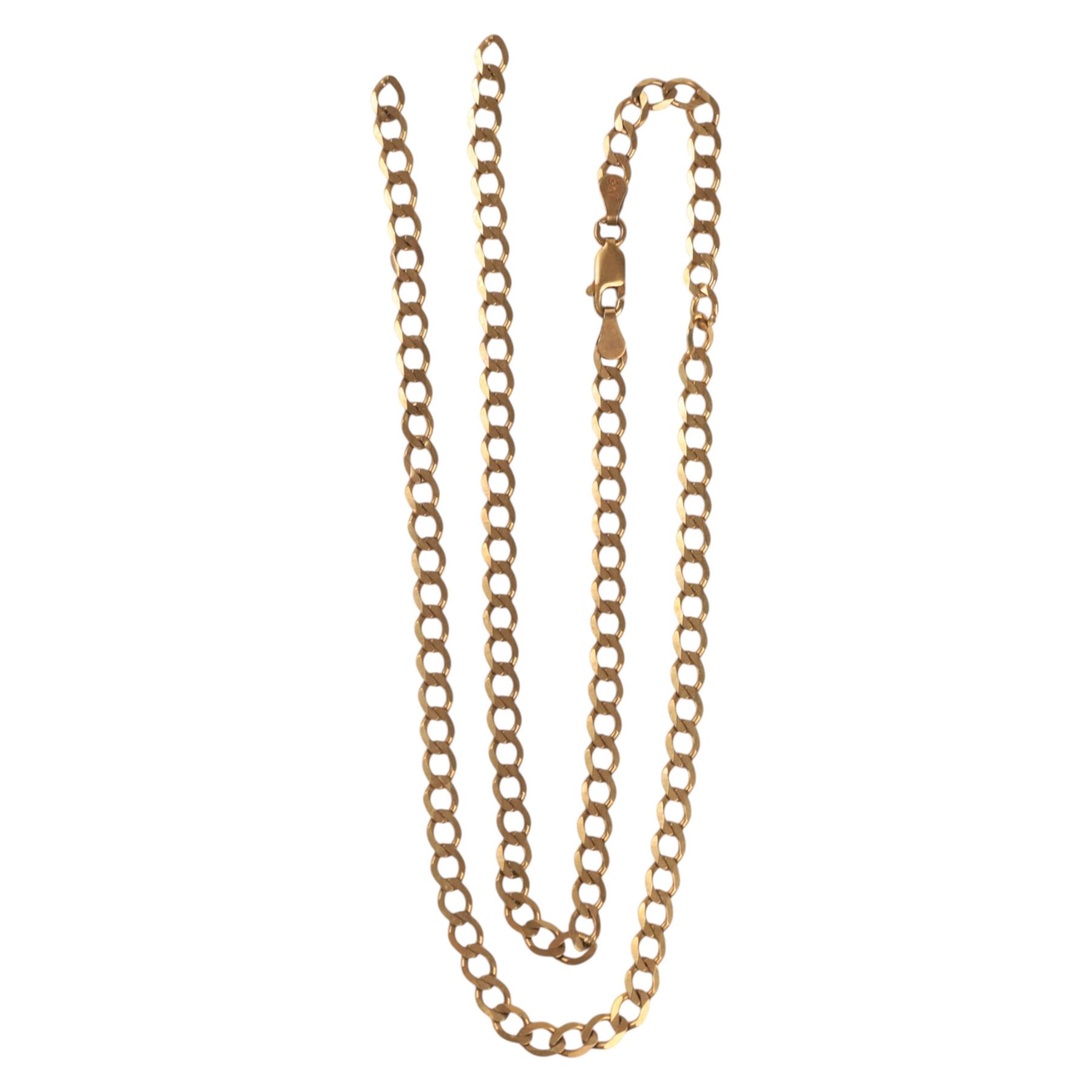 9ct gold flattened curb link chain necklace, stamped