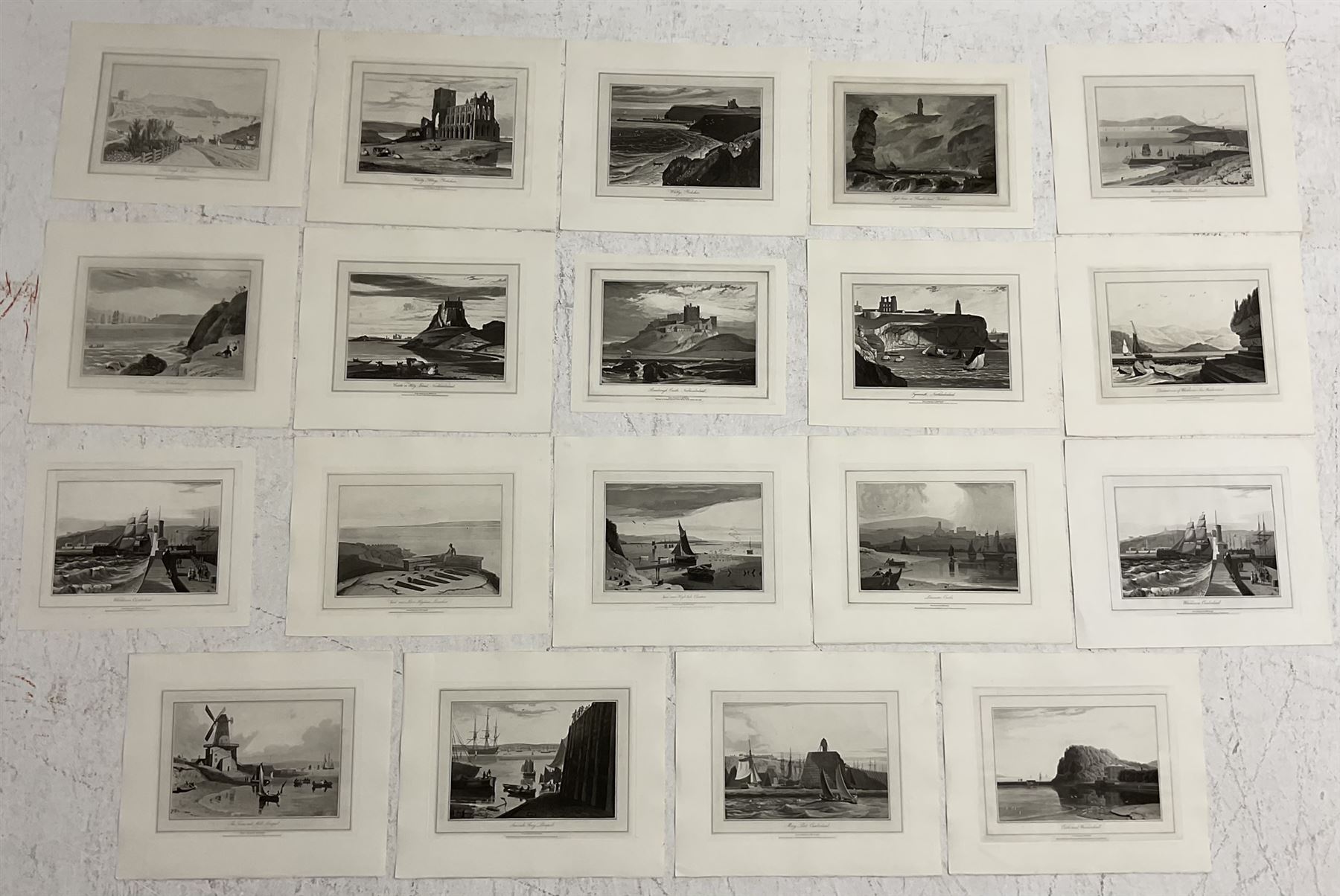 William Daniell RA (British 1769-1837): Scarborough, Whitby, Flamborough, Whitehaven, Tynemouth, Holy Island, Lancaster, et al., set of nineteen aquatints 23cm x 30 cm (19) (unframed)