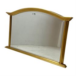 Giltwood overmantel mirror, moulded frame with arched top, bevelled mirror plate