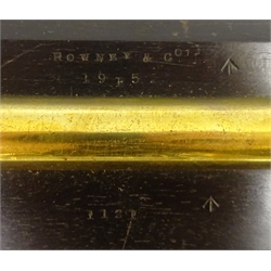  Rowney & Co. ebony and brass Rolling Rule stamped broad Arrow, 1915 1121, L38cm and a clear perspex Channel Marine parallel rule (2)  