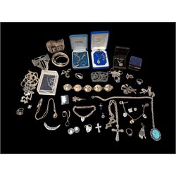 Collection of silver and silver stone set jewellery, including bracelets, necklaces, brooches, rings etc, together with some costume jewellery